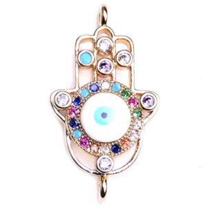 477-02 Micropave Dije Mano Ojo 2 Argollas 17mm Dorado (1 pza)