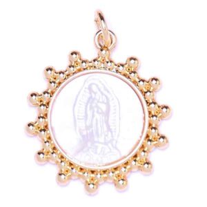 Chapa Virgen Gpe Madreperla Circulo Puntos Dorada 20mm (1 pza)