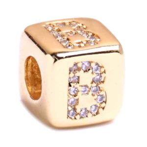 Micropave Cuenta Cubo Letra "B" 8mm-Dorado (1 pza)