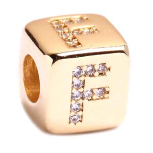 Micropave Cuenta Cubo Letra "F" 8mm-Dorado (1 pza)