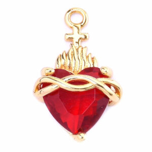 Chapa Oro Dije Corazon Sagrado Corazon Rojo 17mm (1 pza)