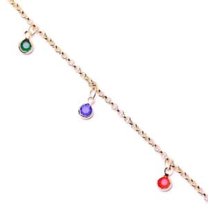 18 Chapa Oro 18K Cadena Dije Crystal Circulo (1 mto)
