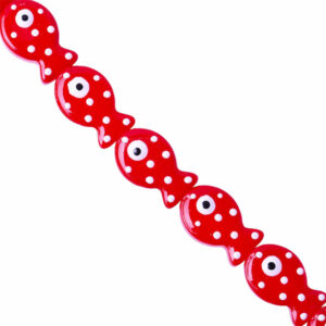 Ceramica Cuenta Pez c/Puntos Rojo 20mm- 19cm aprox (1 tira)
