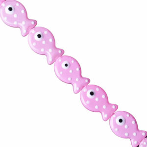 Ceramica Cuenta Pez c/Puntos Rosa 20mm- 19cm aprox (1 tira)
