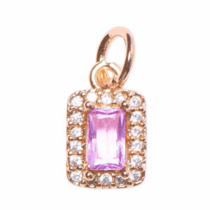 Micropave Dije Rectangulo Rosa 8mm Dorado (1 pza)