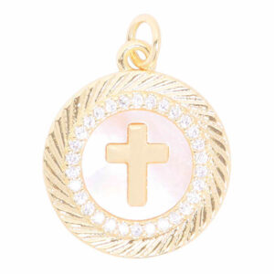 Micropave Dije Cruz Madreperla Criculo 14mm Dorado (1 pza)