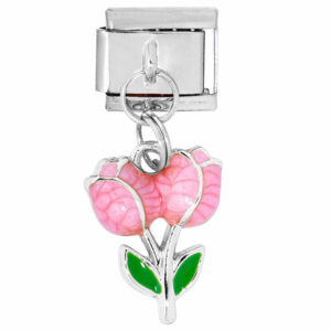 Acero Charm Italiano Dije Tulipan Rosa 15mm- 9mm Acero (1 pza)