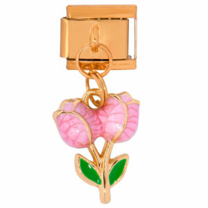 Acero Charm Italiano Dije Tulipan Rosa 15mm- 9mm Dorado  (1 pza)