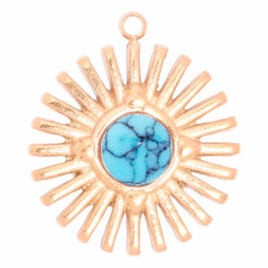 Acero Dije Howlita Azul sol 17mm Dorado (1 pza)