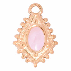 Acero Dije Cuarzo Rosa Rombo 14mm Dorado (1 pza)