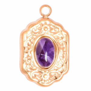 Acero Dije Amatista Hexagono 14mm Dorado (1 pza)