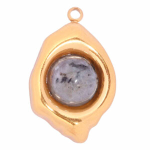 Acero Dije Labradorita Hoja 19mm Dorado (1 pza)