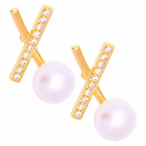 Perla Cultivada Arete X 12mm / Bola 6mm (1 par)