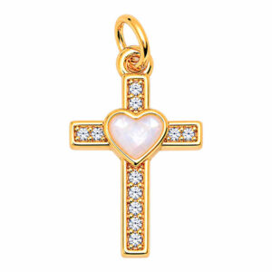 Micropave Dije Cruz Corazon Madreperla 15mm Dorado (1 pza)