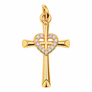 Micropave Dije Cruz Corazon 21mm Dorado (1 pza)