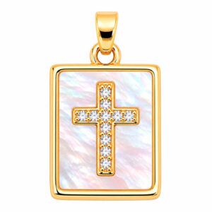 Micropave Dije Cuadro Madreperla Cruz 15mm Dorado (1 pza)